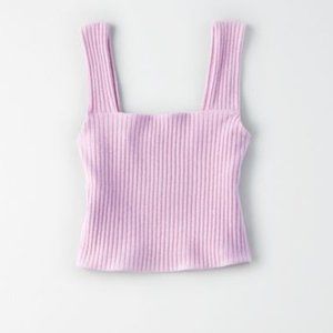 AE Cropped Square Neck Ribbed Tank Top in Lavender